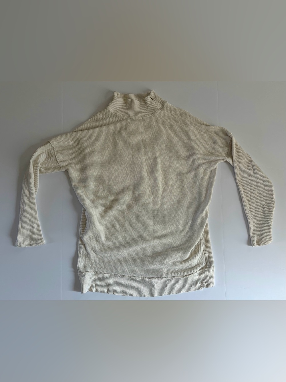 The Free Cream Ribbed Mock Neck Sweater — Textured Drop Shoulder, Medium